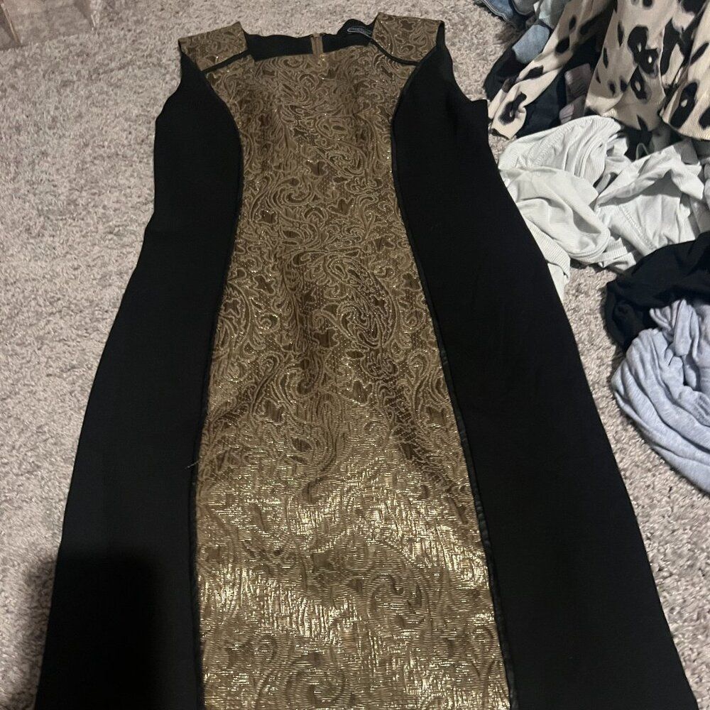 Magaschoni black and gold‎ dress S